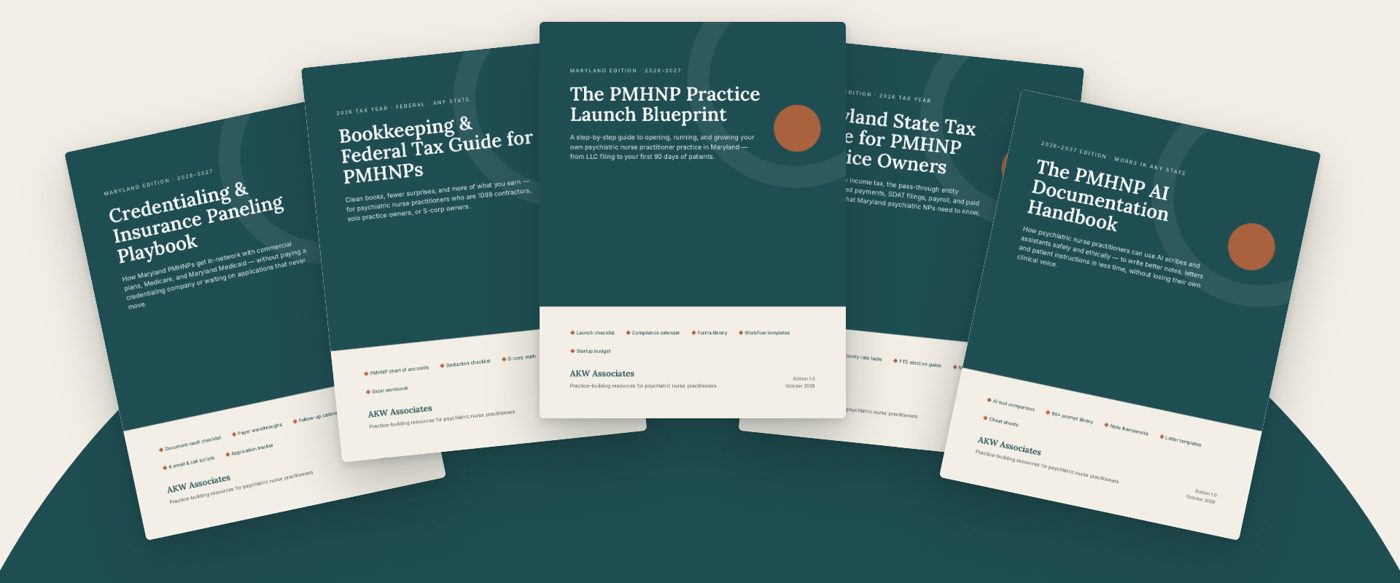 The five PMHNP Finds practice guides from AKW Associates