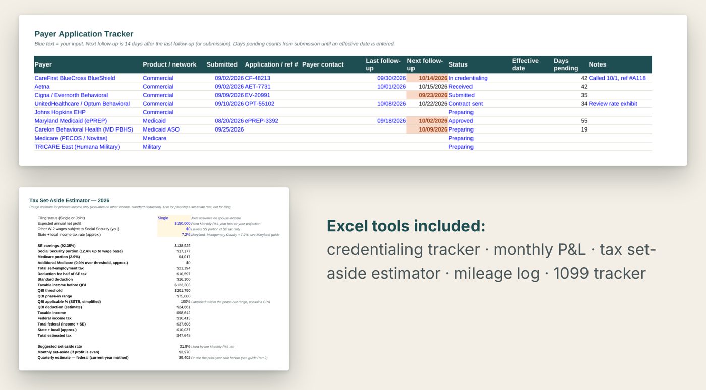 Excel payer application tracker and 2026 tax set-aside estimator